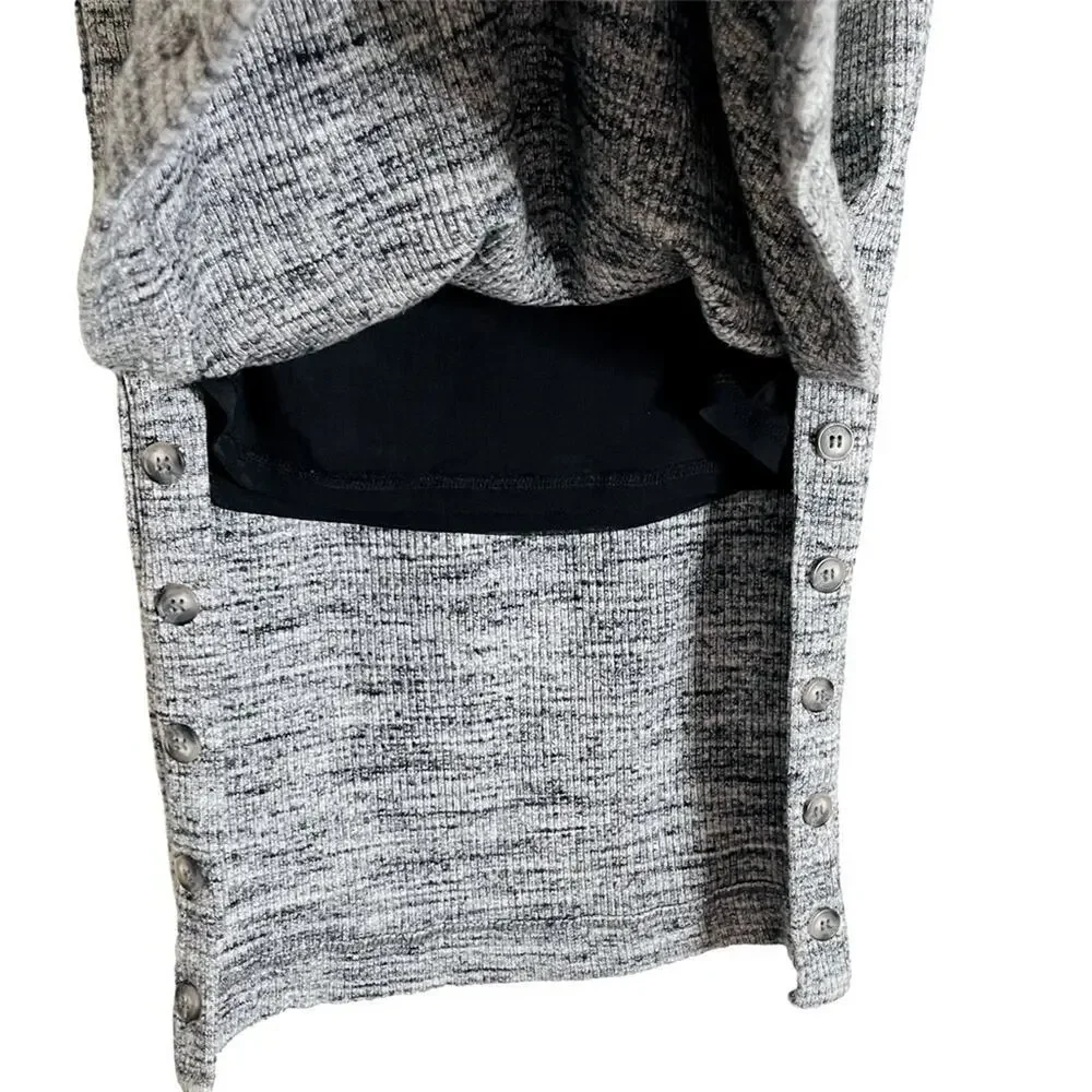 Maeve Anthropologie Rib Knit Stretch Button Column Midi Skirt Gray Size S